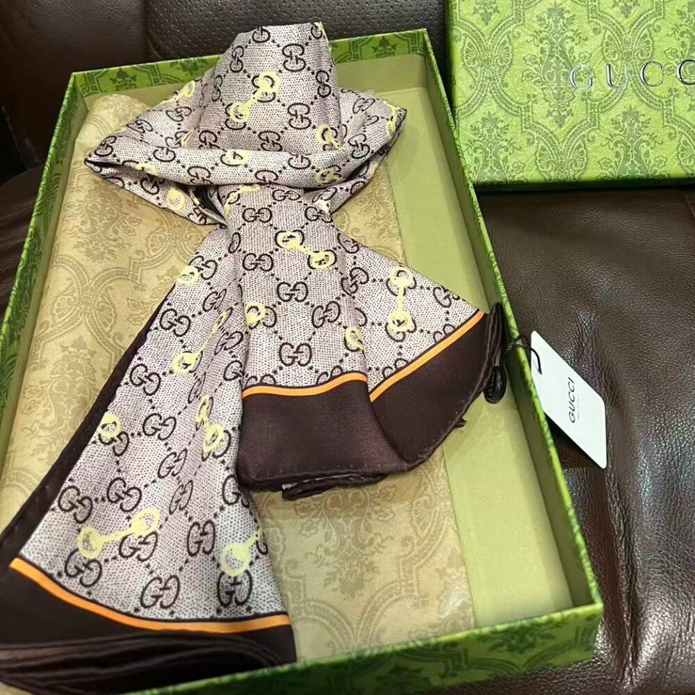 Gucci Brown and Cream Patterned Scarf